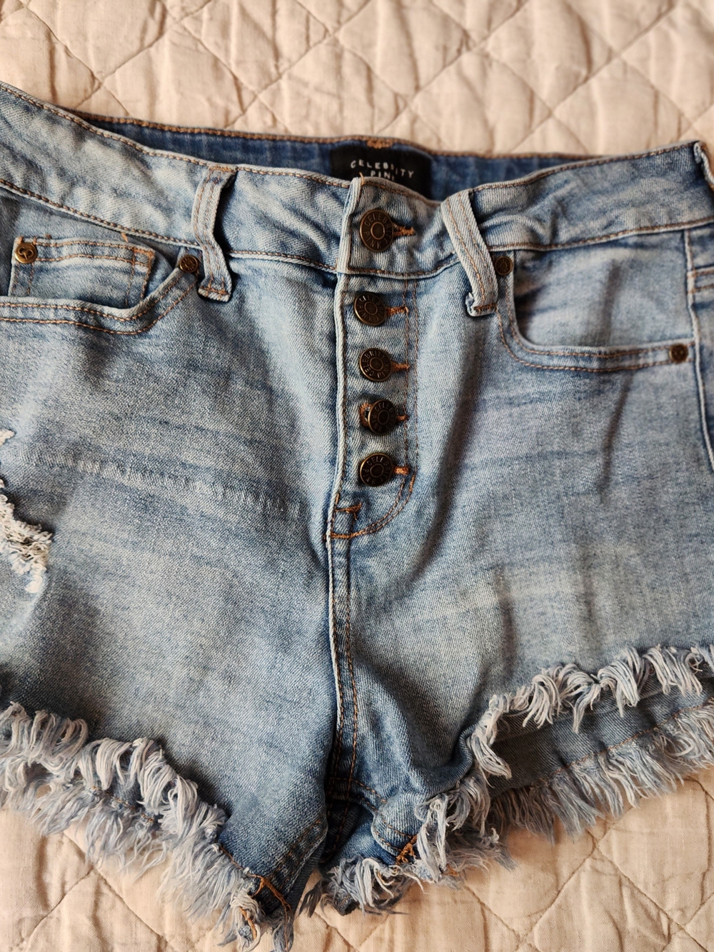Light Wash Button-Front Denim Cutoff Shorts